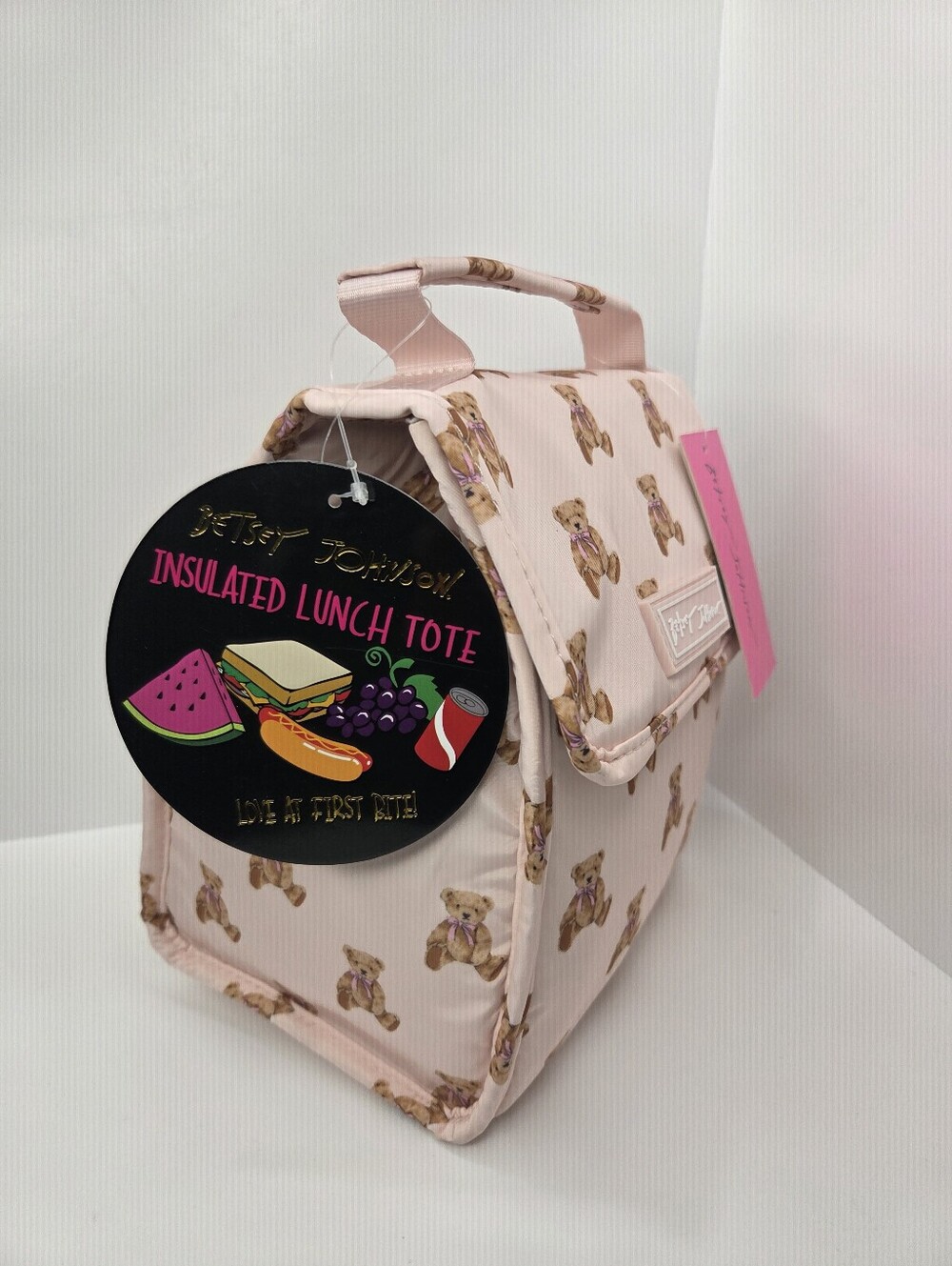 🧸▪️ Betsey Johnson ▪️light Pink Teddy Bear Print Flap Lunch tote Bag - Picture 3 of 6